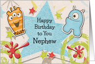 Happy Birthday Nephew Alien Monsters and Stars card