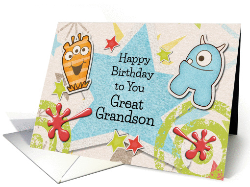 Happy Birthday Great Grandson Alien Monsters and Stars card (1252312)
