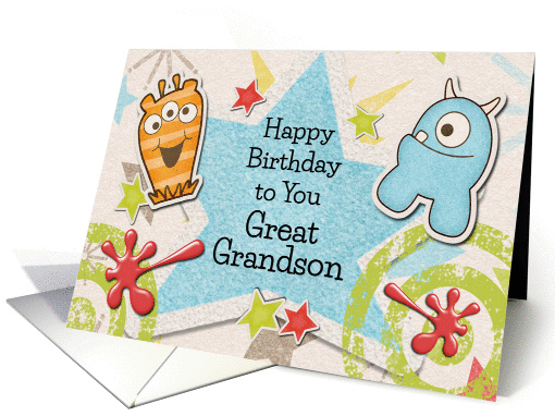 Happy Birthday Great Grandson Alien Monsters and Stars card (1252312)