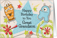 Happy Birthday Great Grandson Alien Monsters and Stars card