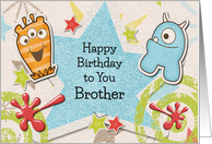 Happy Birthday Brother Alien Monsters and Stars card