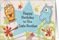 Happy Birthday Little Brother Alien Monsters and Stars card