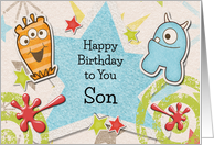 Happy Birthday Son Alien Monsters and Stars card