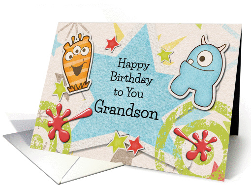 Happy Birthday Grandson Alien Monsters and Stars for Children card