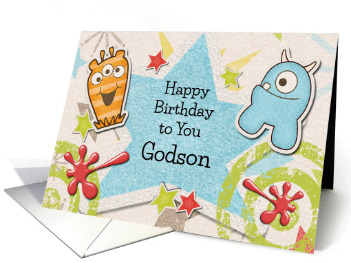Happy Birthday Godson Children's Alien Monsters and Stars card