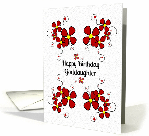 Happy Birthday Goddaughter Pretty Red Daisies and Swirls card