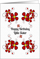 Happy Birthday Little Sister Pretty Red Daisies and Swirls card