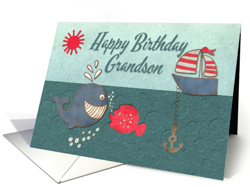 Grandson Happy Birthday Cute Whale and Fish with Boat... (1335836)