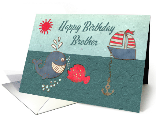 Brother Happy Birthday Cute Whale and Fish with Boat... (1336114)