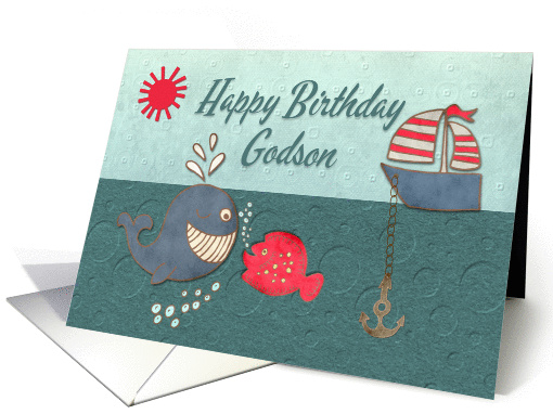 Happy Birthday Godson Cute Whale and Fish with Boat... (1336732)