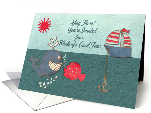 Birthday Party Invitation Cute Whale and Fish with Boat... (1336738)