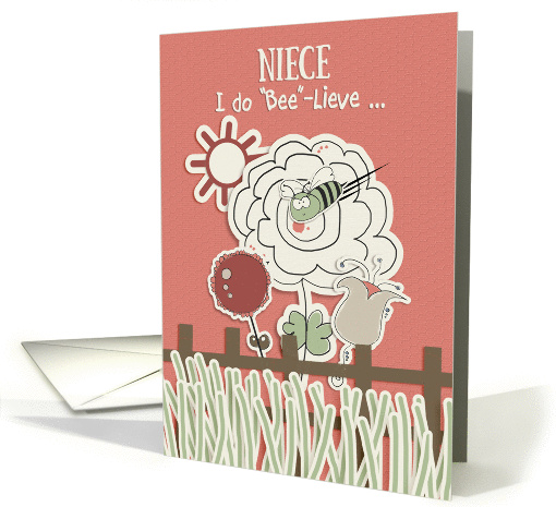 Happy Birthday Niece Doodled Flowers & Bee Scrapbook Look card