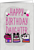 Happy Birthday Daughter Modern Cartoon Characters and Grunge Effect card
