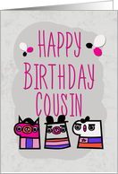 Happy Birthday Cousin Modern Cartoon Characters Colorful and Fun card