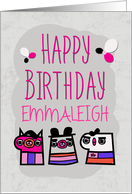 Happy Birthday Custom Name Modern Cartoon Characters Colorful and Fun card