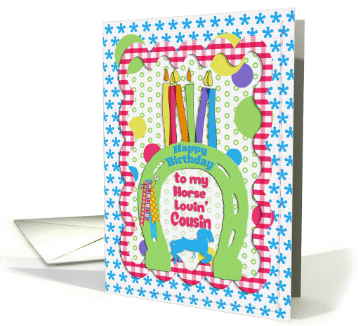 Happy Birthday to Horse Lovin' Cousin Candles on Horseshoe card