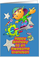Happy Birthday for Awesome Grandson Skateboarder, Stars, Aliens card