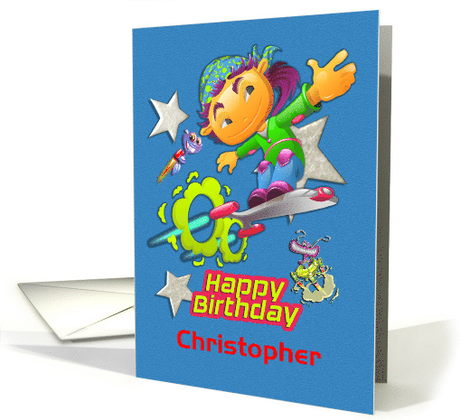 Happy Birthday Custom Name Skateboarder, Stars, Aliens... (1367536)