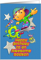 Happy Birthday Godson Skateboarder, Stars, Aliens for Boy Child card