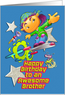 Happy Birthday Brother Skateboarder, Stars, Aliens for Boy Child card