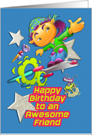 Happy Birthday to Friend Skateboarder, Stars, Aliens for Boy Child card