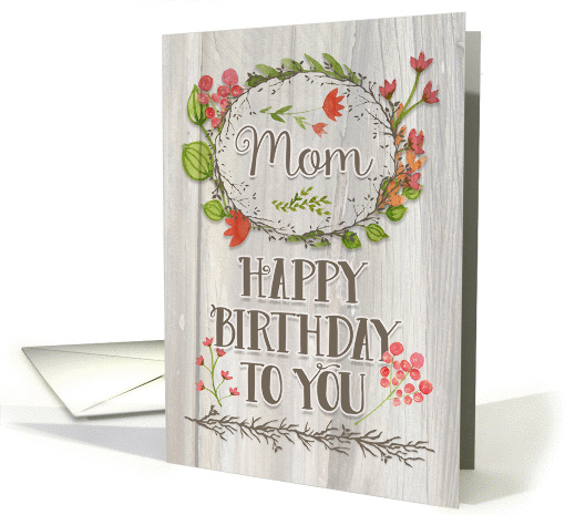 Happy Birthday Mom Watercolor Floral Wreath Rustic Wood... (1392980)