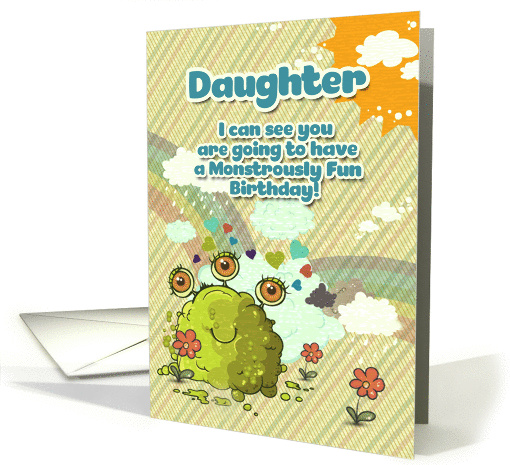Happy Birthday Daughter Girly Cute 3 Eye Monster with Rainbow card