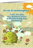 Happy Birthday Great Granddaughter Girly Cute 3 Eye Monster Rainbow card