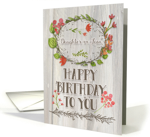 Happy Birthday Daughter-in-Law Watercolor Floral Wreath Rustic card