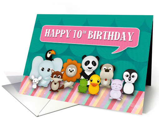 Happy 10th Birthday Girly Cute Smiling Animals with... (1404096)