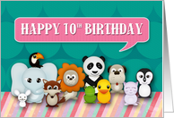 Happy 10th Birthday Girly Cute Smiling Animals with Circles & Stripes card