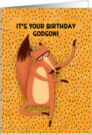 Happy Birthday Godson Dancing Fox with Mustache Humorous card