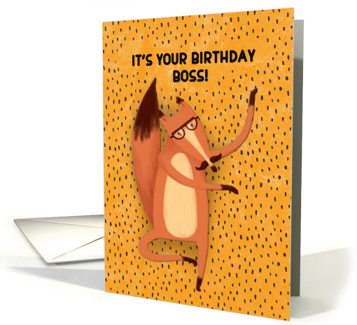 Happy Birthday Boss Dancing Fox with Mustache Humorous card (1408574)