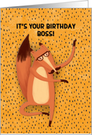 Happy Birthday Boss Dancing Fox with Mustache Humorous card
