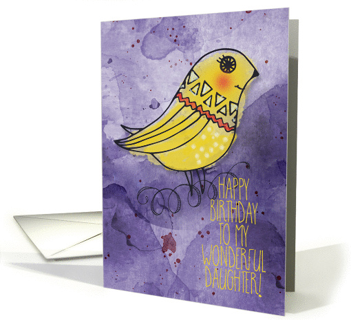 Happy Birthday to My Wonderful Daughter Watercolor Effect Bird card