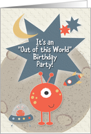 Birthday Party Invitation Outer Space Aliens, Spaceship and Stars card