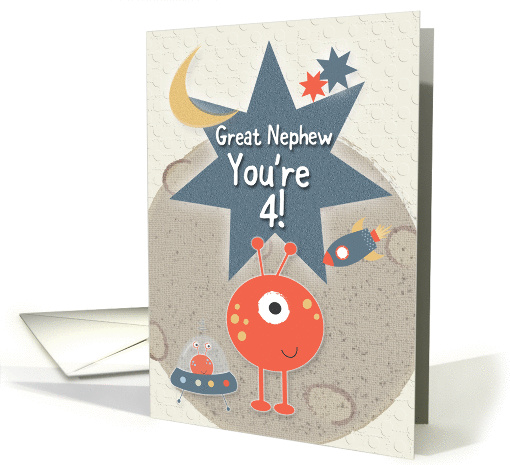 Happy 4th Birthday for Great Nephew Outer Space Aliens and Stars card