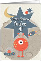 Happy 4th Birthday for Great Nephew Outer Space Aliens and Stars card