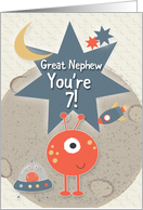 Happy 7th Birthday for Great Nephew Outer Space Aliens and Stars card