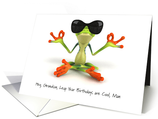 Leap Year Birthday for Grandson Cool Dude Frog Funny Masculine card