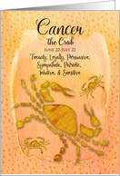 Happy Birthday Cancer Crab Traits Zodiac Astrology Watercolor Effect card