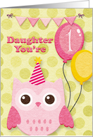 Happy Birthday 1st Birthday Daughter Cute Owl, Balloons, & Polka Dots card