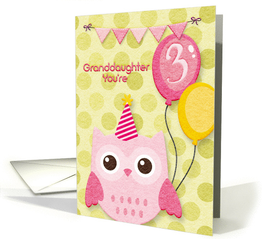 Happy Birthday 3rd Birthday Granddaughter Cute Owl & Balloons card