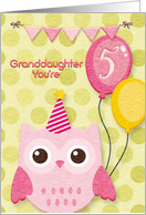 Happy Birthday 5th Birthday Granddaughter Cute Owl & Balloons card