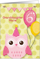 Happy Birthday 6th Birthday Granddaughter Cute Owl & Balloons card