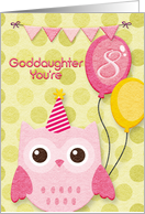Happy Birthday 8th Birthday Goddaughter Cute Owl & Balloons card