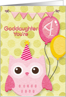 Happy Birthday 4th Birthday Goddaughter Cute Owl & Balloons card