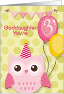 Happy Birthday 3rd Birthday Goddaughter Cute Owl & Balloons card