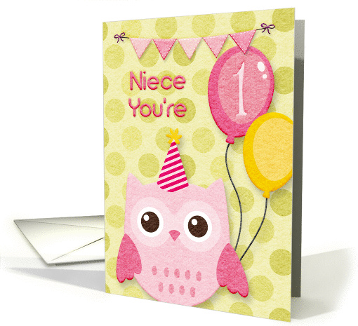 Happy Birthday 1st Birthday Niece Cute Owl & Balloons card (1431558)