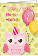 Happy Birthday 7th Birthday Niece Cute Owl & Balloons card
